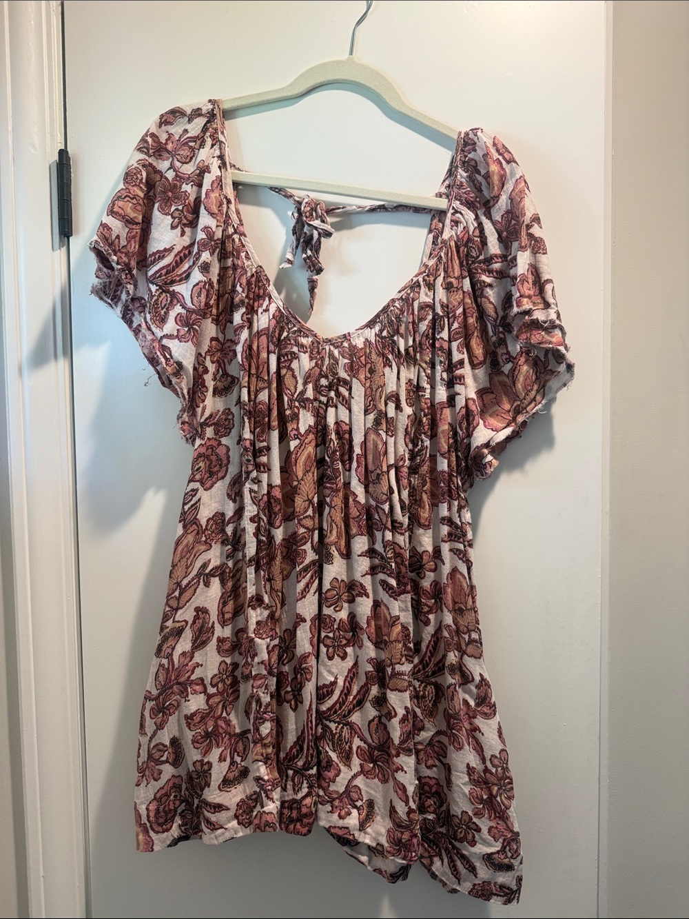 Free People Rose and Cream Floral Peasant Tunic